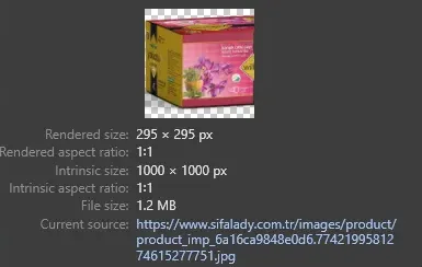 Şifa Lady eski sitesinde optimize edilmemiş 1,2 MB boyutundaki SEO'suz isimli ürün görseli