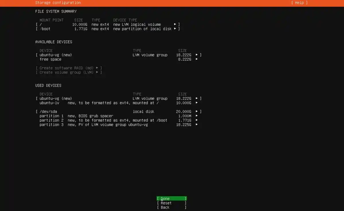 Serçe Bilişim Ubuntu Server kurulum rehberi; Guided storage configuration ekranında 
